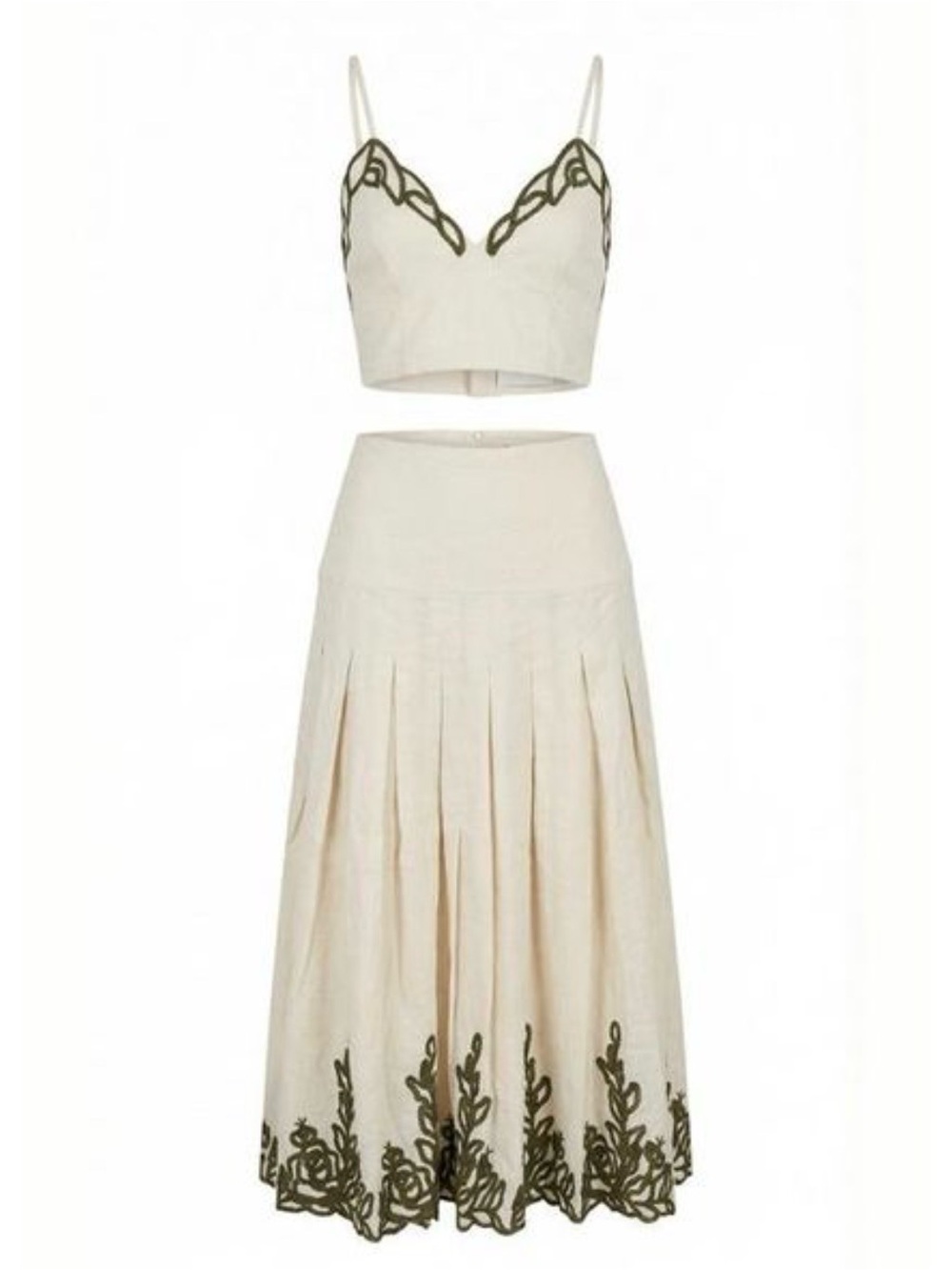 Embroidered Crop Top and Pleated Midi Skirt Set